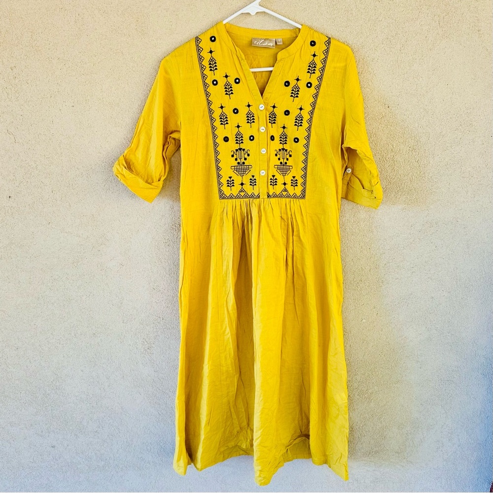 Utsa Ethnic Embroidered Midi Dress Sz S